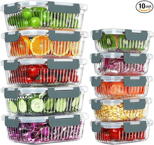 10 Packs Glass Meal Prep Containers with Lids, Glass Food Storage Containers Set, Airtight Lunch Containers, Microwave, Oven, Freezer and Dishwasher Safe, Gray-GravixFit