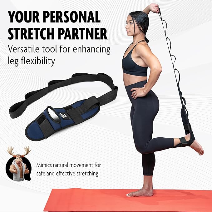 DMoose Fitness Foot & Calf Stretcher with Adjustable Padded Stretching Strap for Plantar Fasciitis, Hamstring, Heel Spurs and Achilles Tendonitis Relief - Yoga Leg Stretch Strap for Flexibility-GravixFit