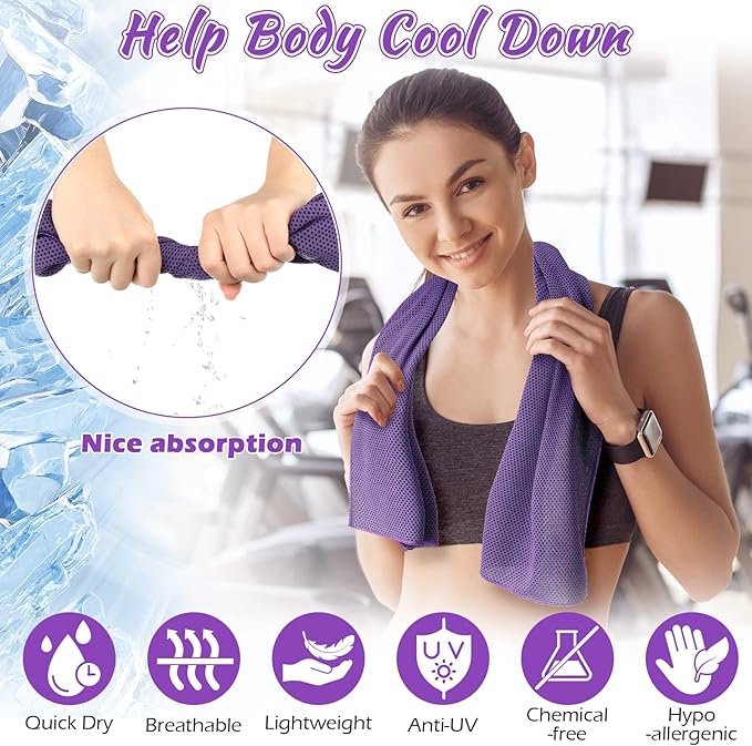 20 Pcs Cooling Towel 40" x 12" Ice Towel for Neck and Face Microfiber Chilly with Bag Breathable Yoga Gym Stay Cool Towels Sweat Rag for Workout Running Camping Pilates Beach Accessories (Purple)-GravixFit