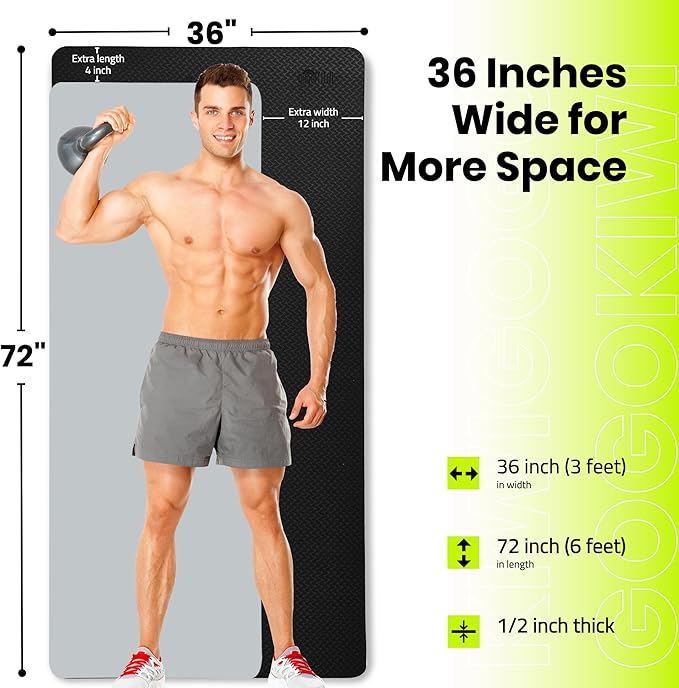 Extra Wide Yoga Mat for Men Women (72"L x 36"W) Non Slip Fitness & Exercise Mat with Alignment Marks for Yoga, Pilates, Floor Workouts-GravixFit