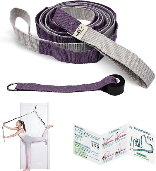 HiRui Stretching Strap Yoga Strap with Door Anchor, 14-Loops Non-Elastic Stretch Straps for Physical Therapy, Pilates, Dance, Gymnastics | Stretch Band with Workout Guide for Women & Men-GravixFit