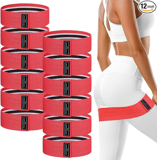12 Pcs Fabric Resistance Bands for Working Out Booty Workout Stretch Exercise Bands Non Slip for Legs Squat Resistance Loop for Women Men Starter Butt Hip Thigh Fitness-GravixFit