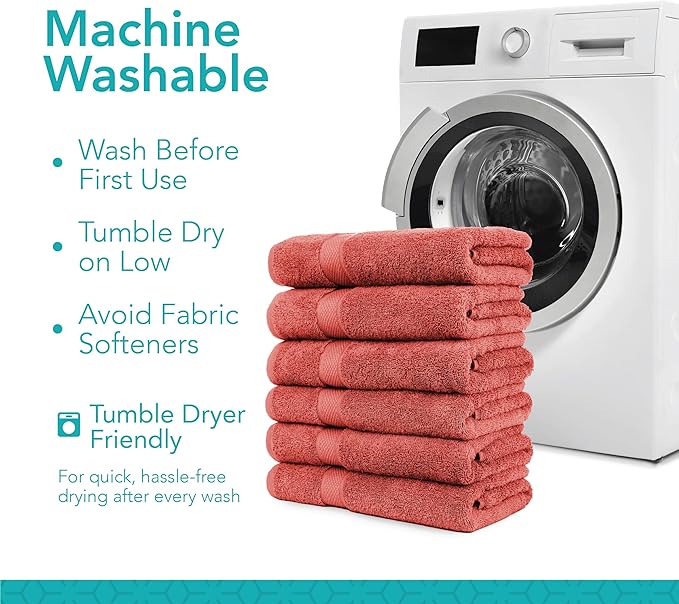 Pleasant Home Bath Towels Set of 6 (24” x 50”) 100% Cotton, 515 GSM | Lightweight, Soft & Absorbent Luxury Towels for Bathroom | for Gym, Pool & Spa | 6 Pack, Red-GravixFit