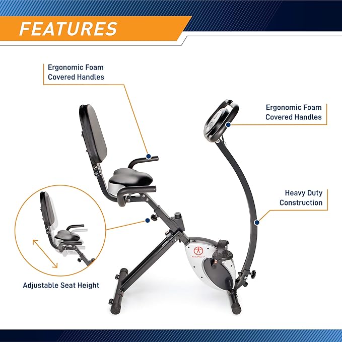 Marcy Foldable Upright Exercise Bike with Adjustable Resistance for Cardio Workout & Strength Training - Multiple Styles Available-GravixFit