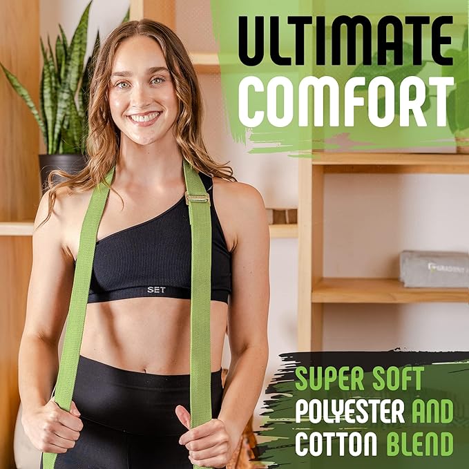 Gradient Fitness Yoga Strap, Friction-Less Easy-Feed Buckle, Super Soft Cotton/Polyester Blend Webbing, Free eGuide. (8 Feet)-GravixFit