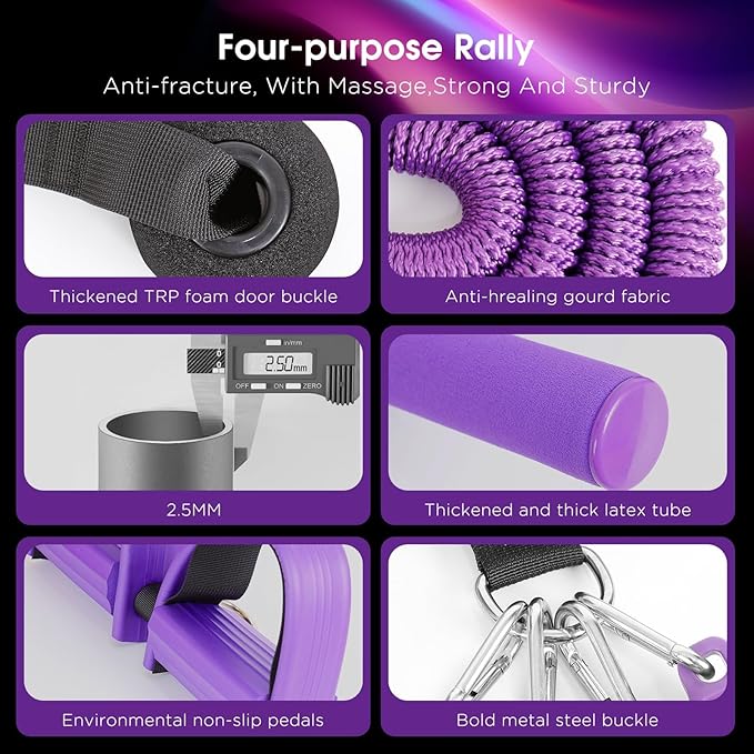 2025 Upgrade Pedal Resistance Band, 4-Tube Elastic Sit Up Pull Rope for Men and Women, Pedal Puller for Strength Training, Foot Resistance Rope for Physical Therapy, with 5Pcs Exercise Bands-GravixFit