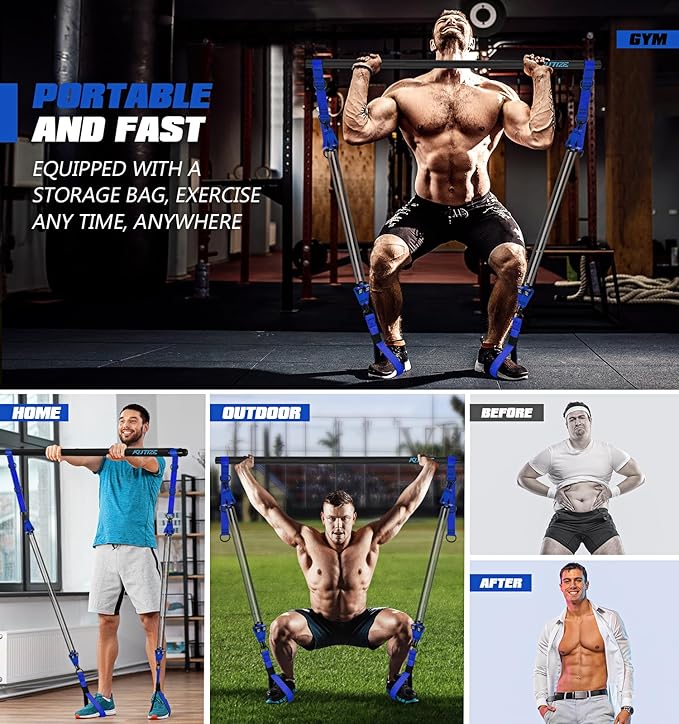 Pilates Bar Kit with Resistance Bands, Heavy Duty Pilates Equipment for Men, Strength Training Bar for Legs, Hip, Back, Arm, Abs, Chest, Shoulders, Portable Home Gym Full Body Workout Equipment-GravixFit