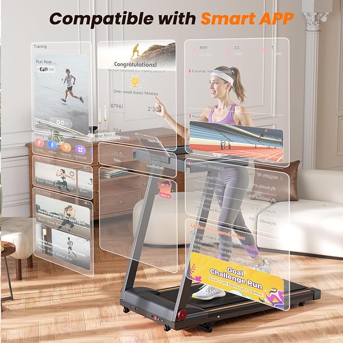 Treadmills for Home, 4-in-1 Foldable Treadmill with Incline, 300 LBS Capacity Running Treadmills for Home Small Spaces with Handles, 3.0 HP Folding Treadmill with Smart APP-GravixFit