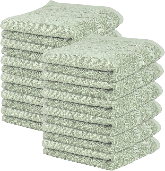 Kaufman - Premium Hand Towels Set for Bathroom, Spa, Gym, and Face Towel 100% Cotton Ring Spun, Ultra Soft Feel and Highly Absorbent Towels (12, SAGE Green)-GravixFit
