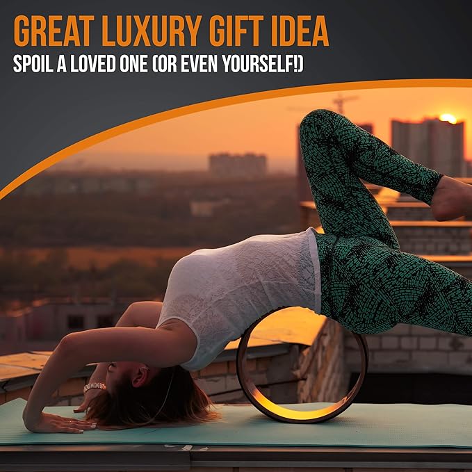 Deluxe Cork Yoga Wheel Set - Cork Wheel + 2 Blocks + Strap + Exercise Guide. Extra Firm Bricks. Better Support, Natural and Eco-Friendly. Home Exercise Kit. Ideal for Women Yogis.-GravixFit