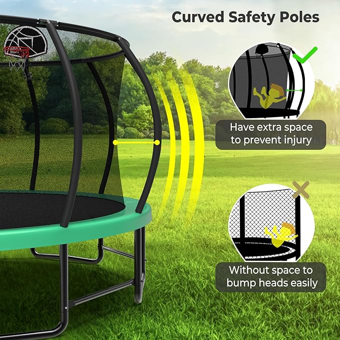10 12 14 15 16FT Outdoor Trampolines for Kids and Adults, Pumpkin Trampoline with Curved Poles, Recreational Trampoline with Basketball Hoop and Safety Enclosure Net for Kids and Adults-GravixFit