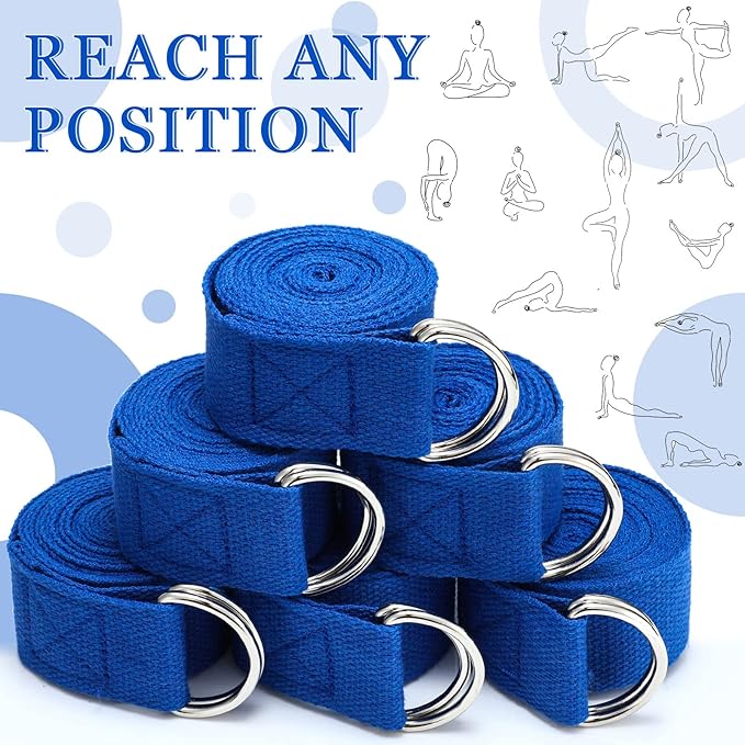 6 Pcs Yoga Strap for Stretching 8 Ft Yoga Exercise Adjustable Straps Bands with Safe Adjustable D Ring Buckle for Pilates Gym Workouts Fitness Improves Sitting Posture-GravixFit