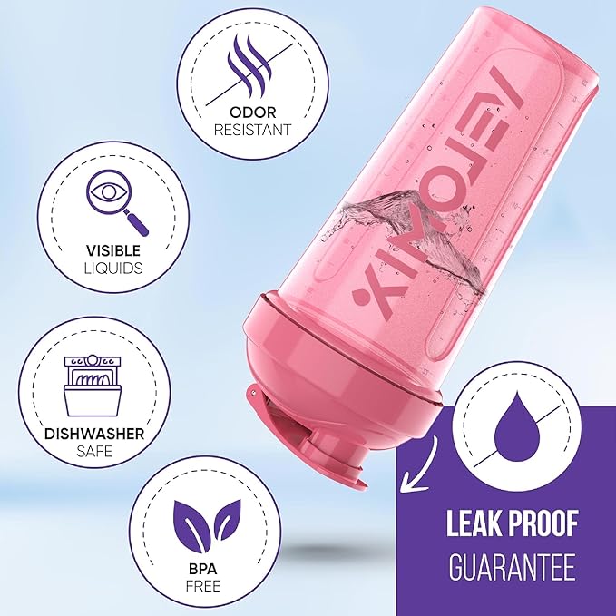 '-2 Pack- 28 oz Protein Shaker Bottles for Protein Mixes - 2x Wire Whisk | Leak Proof Shaker Cups for Protein Shakes | Protein Shaker Bottle Pack (Pink/Transparent)-GravixFit