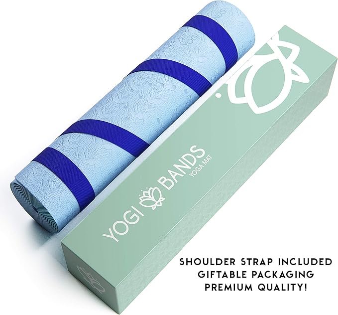 Premium TPE Yoga Mat - Body Alignment Guide Lines and Non-Slip Grip - Perfect for Home Exercise and Gym Workout - Light, Portable, Compact - Travel-Friendly Shoulder Strap-GravixFit