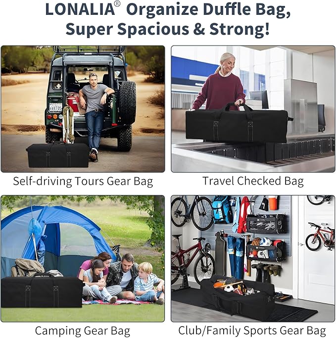 36 Inch Large Duffle Bag for Travel - 100L Extra Large Heavy Duty Duffel Bag with 2 Sides Handles, Sport Equipment Storage Bag for Camping-Black-GravixFit