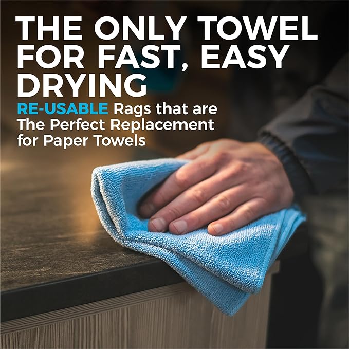 The Rag Company - All-Purpose Microfiber Terry Cleaning Towels - Commercial Grade, Highly Absorbent, Lint-Free, Streak-Free, Kitchens, Bathrooms, Offices, 300gsm, 16in x 16in, Grey (12-Pack)-GravixFit