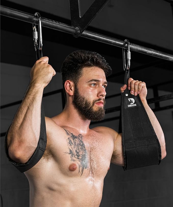 DMoose Fitness Hanging Ab Straps for Pull Up Bar & Core Strength Training - Soft Padded Exercise Straps for Ab Swing & Leg Raises, Hang Bar Strap with 2 Steel Carabiners - Abs Equipment for Home & Gym-GravixFit