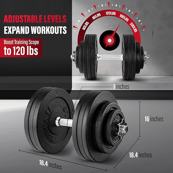 Yes4All Old School Adjustable Dumbbell Set with Weight Plates, Star Lock Collars/Connector, 40lbs to 200lbs Adjustable Weight Plates Set-GravixFit