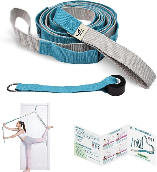 HiRui Stretching Strap Yoga Strap with Door Anchor, 14-Loops Non-Elastic Stretch Straps for Physical Therapy, Pilates, Dance, Gymnastics | Stretch Band with Workout Guide for Women & Men-GravixFit