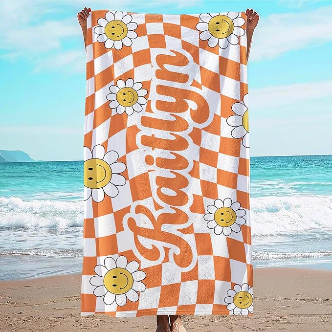 JML Personalized Beach Towel with Name, Custom Flower Beach Towel, Customized Microfiber Pool Towel, Quick Dry & Absorbent Swim Towel for Adult,Anniversary, Birthday, Summer Holiday,Vacation-GravixFit