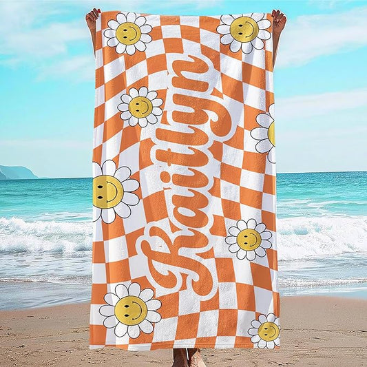 JML Personalized Beach Towel with Name, Custom Flower Beach Towel, Customized Microfiber Pool Towel, Quick Dry & Absorbent Swim Towel for Adult,Anniversary, Birthday, Summer Holiday,Vacation-GravixFit
