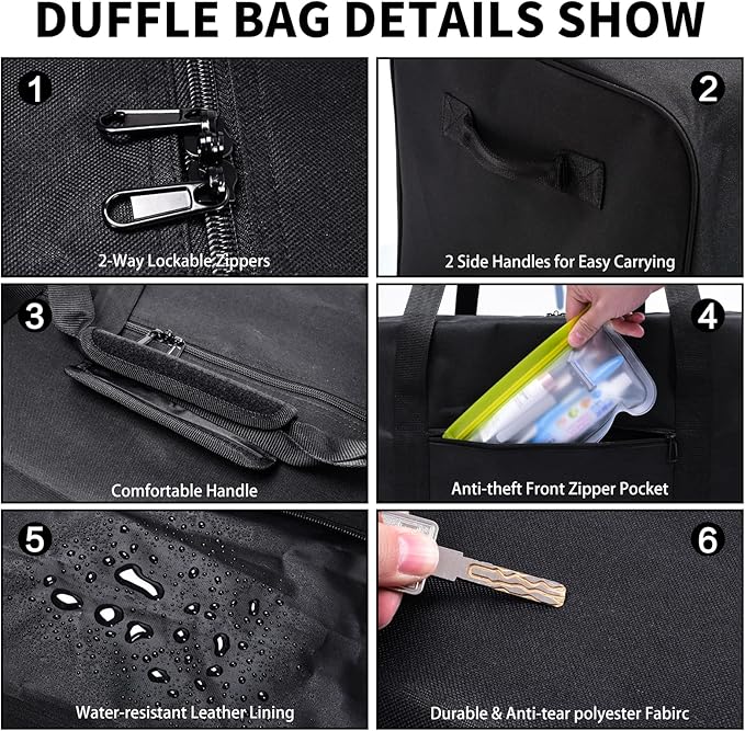 52 Inch Large Duffle Bag for Travel Camping Sport Equipment Storage Bag with 2-way Lockable Zippers (Black)-GravixFit