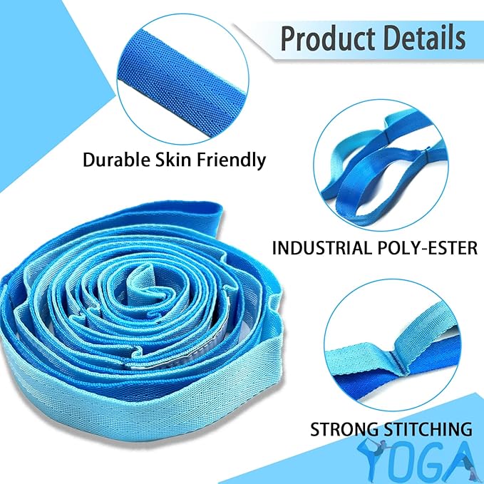 Stretching Strap Yoga Strap with Loops, Stretch Straps for Physical Therapy, Non-Elastic Exercise Strap for Pilates, Dance and Gymnastics with Workout Guide-GravixFit