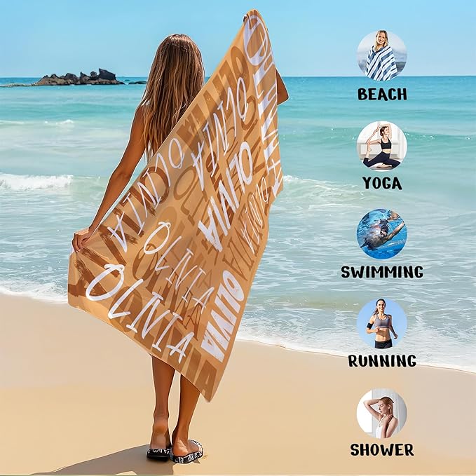 JML Personalized Beach Towel with Name, Custom Beach Towel with Name, Customized Microfiber Pool Towel, Quick Dry & Absorbent Swim Towel for Adult,Anniversary, Birthday, Summer Holiday,Vacation-GravixFit