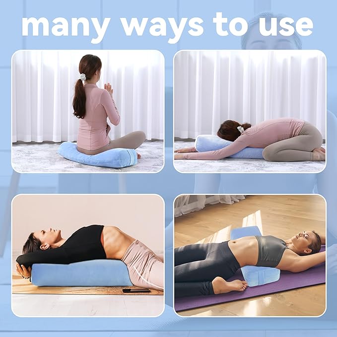ROYALAY 2 Pcs Yoga Bolster Pillow for Restorative Yoga, Rectangular and Cylinder Meditation Pillow Set with Carrying Handles, Supportive Cushion for Exercise Workout Stretching Meditation,Sky Blue-GravixFit