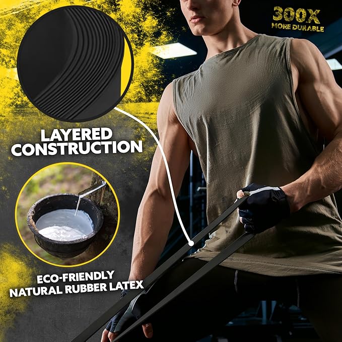 Long Resistance Bands for Working Out Men and Women - Set of 5 Pull-Up Bands, Rubber Handles and Door Anchor - Workout Bands Resistance for Men - Exercise Bands Resistance Bands Set-GravixFit