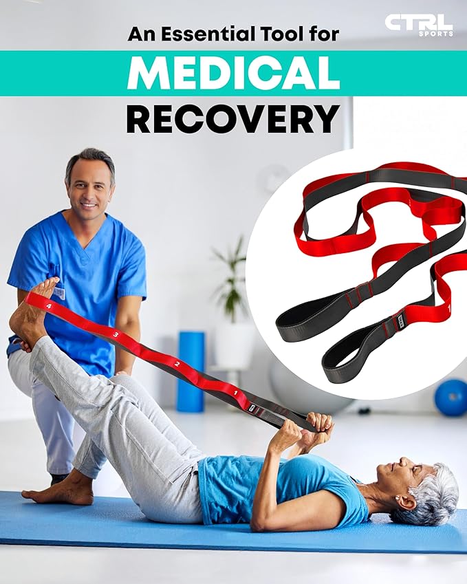 Stretching Strap with Loops - Non Elastic Stretch Band for Physical Therapy, Yoga Strap for Stretching Equipment, Stretch Bands for Exercise and Flexibility - Fascia, Hamstring & Leg Stretcher Belt-GravixFit