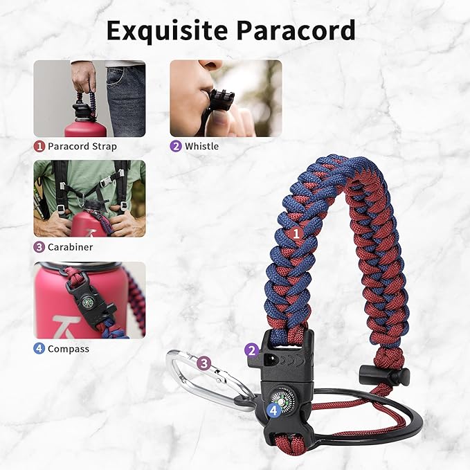 Trebo 1 Gallon Water Bottle Insulated with Paracord Handle and Straw,128oz Vacuum Double Wall Stainless Steel Large Jug,Keep Ice Cold 48hrs, Leakproof Sports Gym Flask for Men Women, Ruby Red-GravixFit