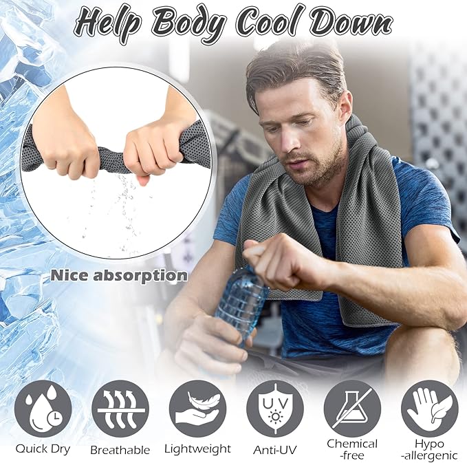 20 Pcs Cooling Towel 40" x 12" Ice Towel for Neck and Face Microfiber Chilly with Bag Breathable Yoga Gym Stay Cool Towels Sweat Rag for Workout Running Camping Pilates Beach Accessories (Dark Gray)-GravixFit