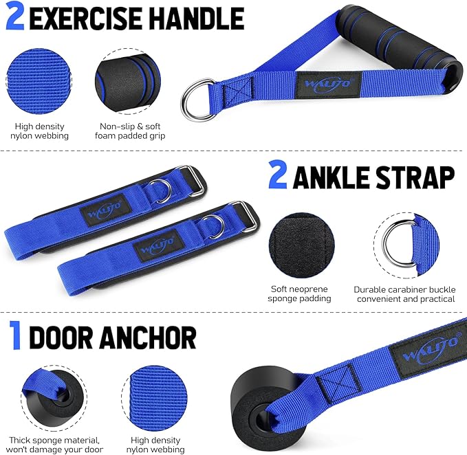 WALITO Resistance Bands Set - Exercise Bands with Handles, Door Anchor, Legs Ankle Straps, for Heavy Resistance Training, Physical Therapy, Muscle Training, Yoga, Home Workouts-GravixFit