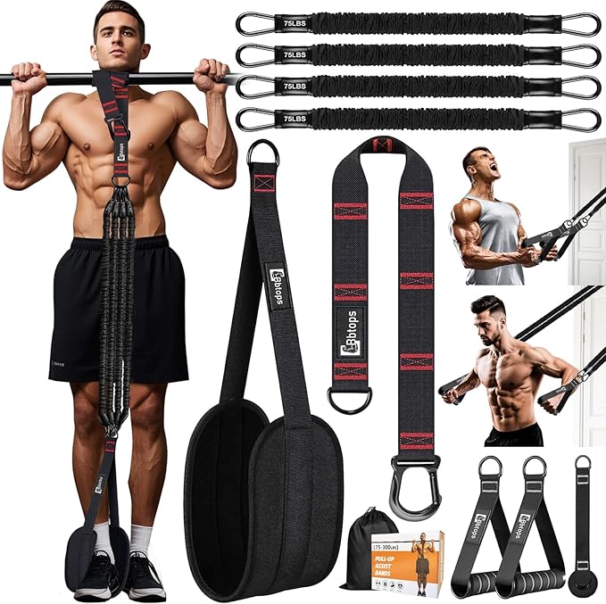 Pull Up Assistance Bands,Up to 300 lbs Assistance,Adjustable Heavy Duty 4 Resistance Bands for Pull up, with Feet/Knee Rest, Handle and Door Anchor for Home Gym Fitness Exercise Strength Training-GravixFit