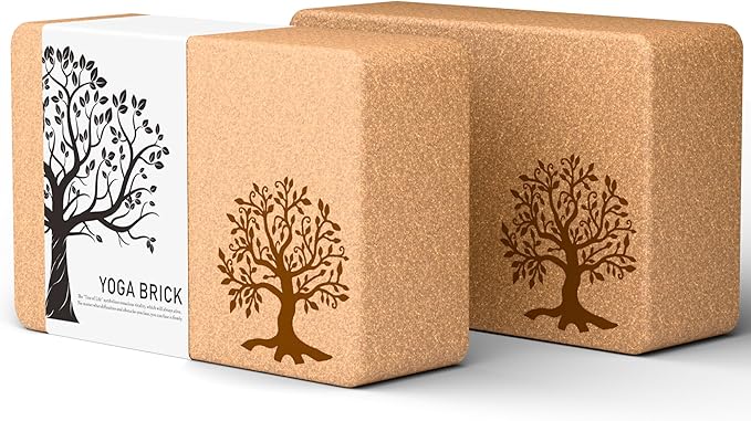 Cork Yoga Blocks 2 Pack Set, Natural Cork Soft Non-Slip Yoga Blocks, High Density & Eco Friendly Yoga Accessories for Women| Men, Ideal for Yoga, Pilates, Stretching and Toning-GravixFit
