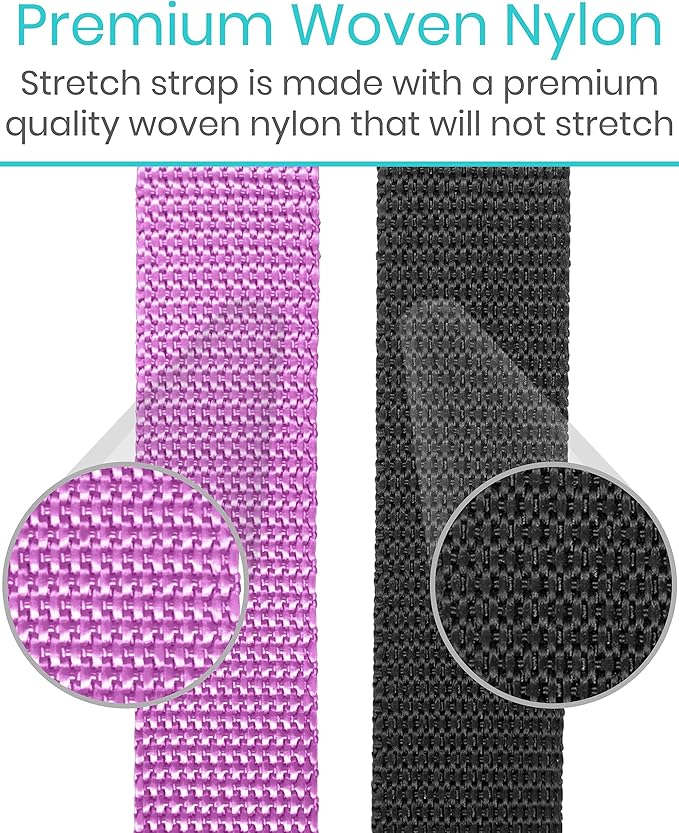 Vive Stretch Strap (75" - 10 Loops) - Leg Stretch Band to Improve Flexibility - Stretching Out Yoga Strap - Exercise and Physical Therapy Belt for Rehab, Pilates and Gymnastics with Guide Book-GravixFit