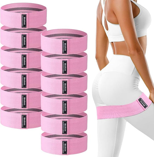 12 Pcs Fabric Resistance Bands for Working Out Booty Workout Stretch Exercise Bands Non Slip for Legs Squat Resistance Loop for Women Men Starter Butt Hip Thigh Fitness-GravixFit