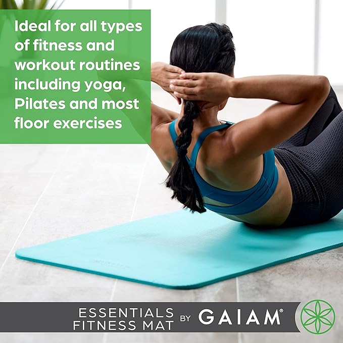 Gaiam Essentials Thick Yoga Mat Fitness & Exercise Mat with Easy-Cinch Yoga Mat Carrier Strap, 72"L x 24"W x 2/5 Inch Thick-GravixFit