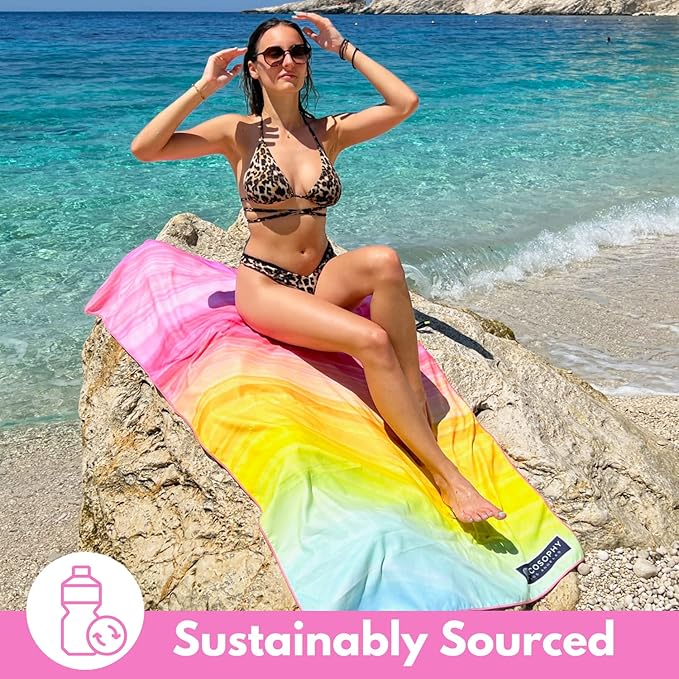 ECCOSOPHY Microfiber Beach Towel - Sand Free Towels are Quick Dry, Light Weight, Super Absorbent - Perfect Pool, Travel, Cruise, Camping Essentials - Oversized Extra Large for Adults 71x35 in-GravixFit