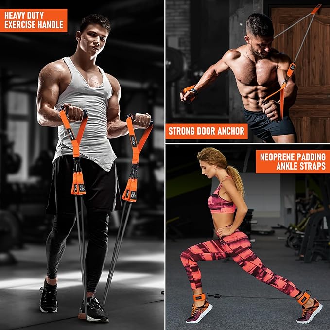WALITO Resistance Bands Set - Exercise Bands with Handles, Door Anchor, Legs Ankle Straps, for Heavy Resistance Training, Physical Therapy, Muscle Training, Yoga, Home Workouts-GravixFit