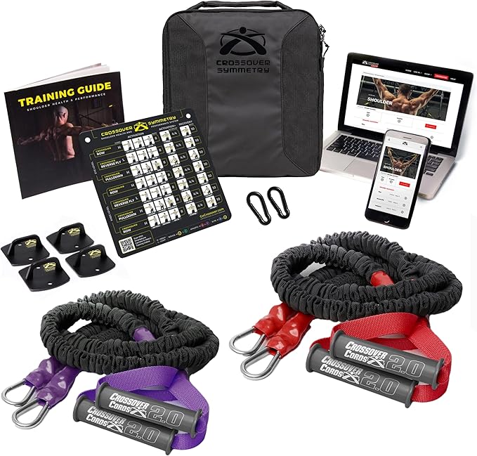 Crossover Symmetry Shoulder System Includes Two Sets of Resistance Bands Attachments Training Guide Exercise Chart Online Workouts for Home Fitness Rehab Rotator Cuff Exercises-GravixFit