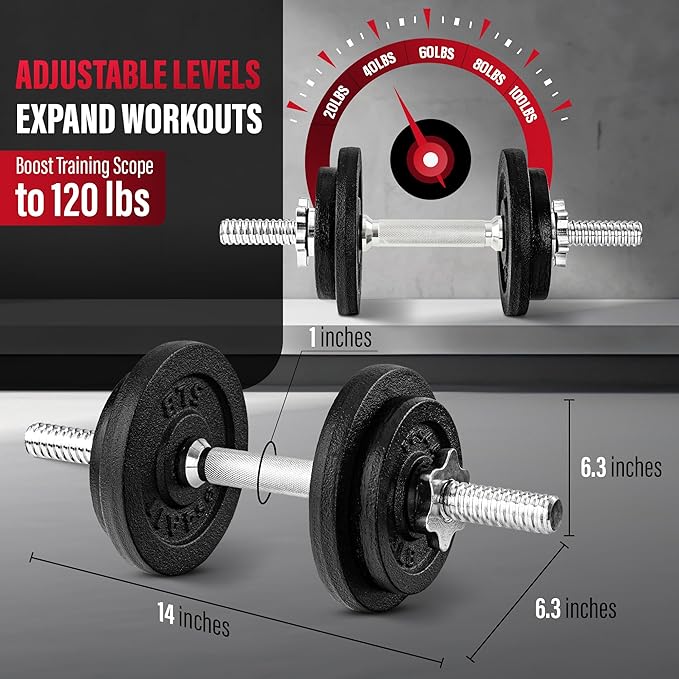 Yes4All Old School Adjustable Dumbbell Set with Weight Plates, Star Lock Collars/Connector, 40lbs to 200lbs Adjustable Weight Plates Set-GravixFit