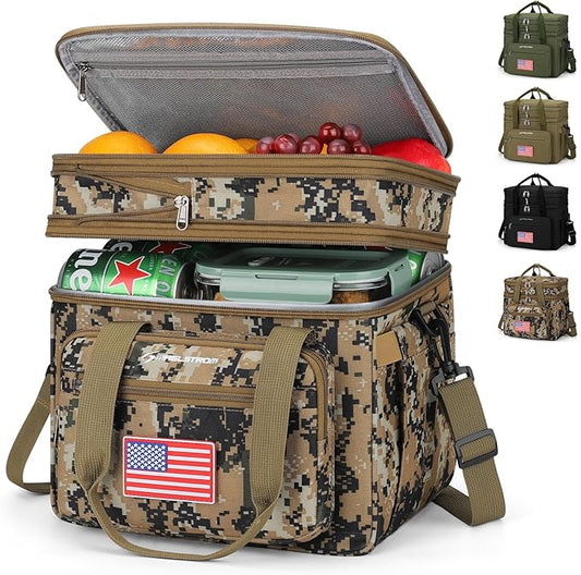 Maelstrom Tactical Lunch Box for Men, 23L Insulated Lunch Bag, Expandable Double Deck Cooler Bag, Lightweight Leakproof Tote Bag With Side Tissue Pocket, Suit For Men and Women, Camouflage-GravixFit