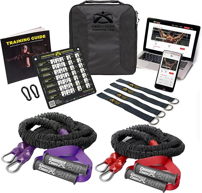 Crossover Symmetry Shoulder System Includes Two Sets of Resistance Bands Attachments Training Guide Exercise Chart Online Workouts for Home Fitness Rehab Rotator Cuff Exercises-GravixFit