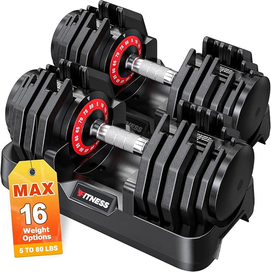 Adjustable Dumbbells Set of 2, 1 Hand Adjustable Weights Dumbbells Set, 5 in 1/10 in 1 Free Dumbbell with Anti-Slip Texture Handle, 25/55/80lb Pair Weight Set For Home Gym Suit both Men and Women-GravixFit