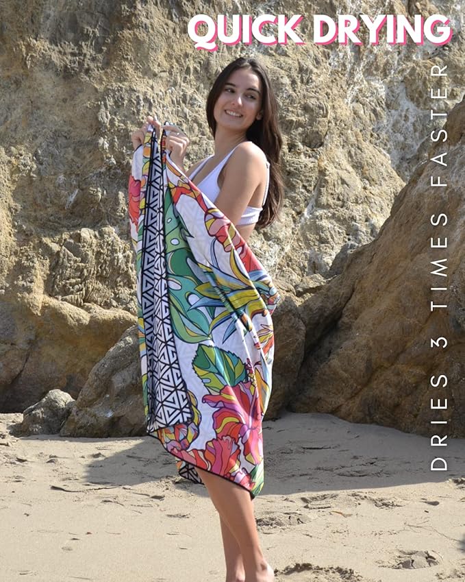 ECCOSOPHY Microfiber Beach Towel - Sand Free Towels are Quick Dry, Light Weight, Super Absorbent - Perfect Pool, Travel, Cruise, Camping Essentials - Oversized Extra Large for Adults 71x35 in-GravixFit