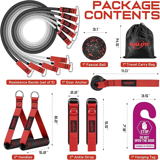 WALITO Resistance Bands Set - Exercise Bands with Handles, Door Anchor, Legs Ankle Straps, for Heavy Resistance Training, Physical Therapy, Muscle Training, Yoga, Home Workouts-GravixFit