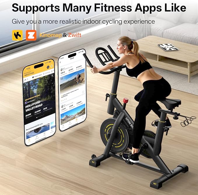 YAMO Exercise Bike, Upgraded Stationary Bikes for Home Cardio with App Compatible, Adjustable Quiet Magnetic Resistance Indoor Cycling Bike 300 LBS Capacity Comfortable Seat Cushion & Tablet Mount-GravixFit
