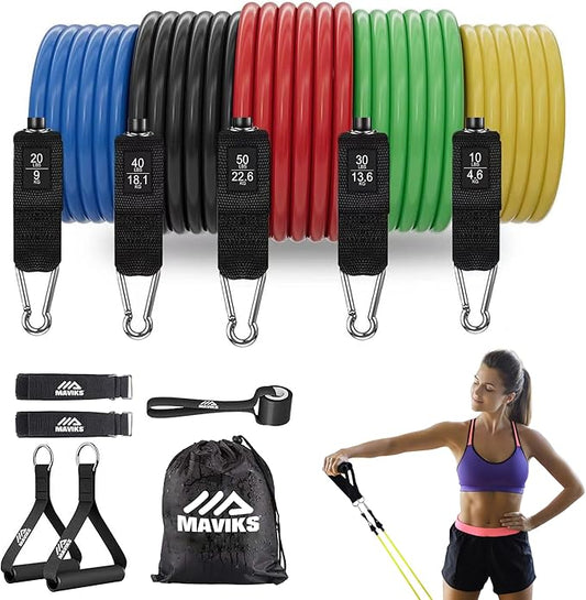 Exercise Resistance Bands for Working Out Set of 5 for Women and Men, Stretch Bands for Exercise, Physical Therapy, Arms Legs Workout, Stretching, Home Fitness-GravixFit